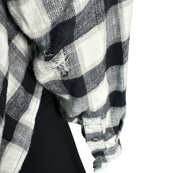 American Eagle Plaid Flannel Shirt Top Hoodie Womens Size Small Cropped - Picture 7 of 12